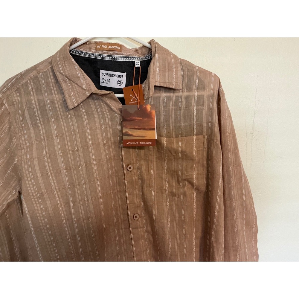 NWT Sovereign Code Kids Boys 18-20 Long Sleeve Button Up Shirt Tan Plaid